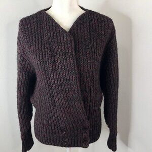 Vtg PGE Womens Cardigan Sz M Wool Mohair Chunky Sweater Open Top Button Bottom